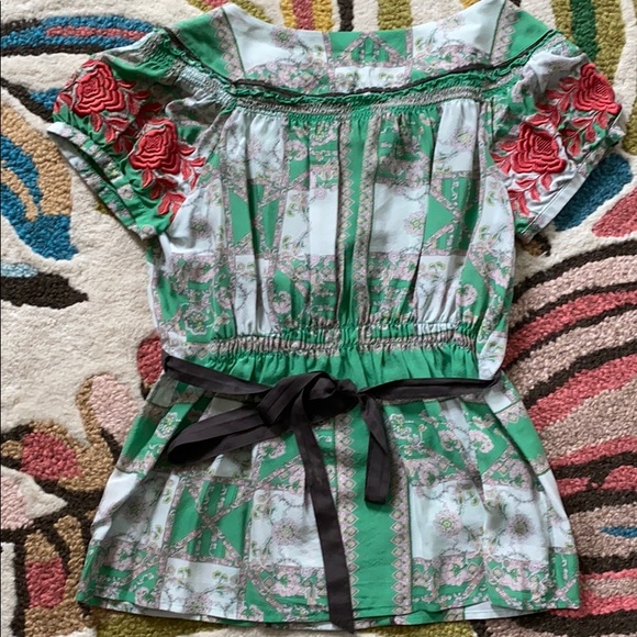 Anthro green floral short sleeve top size 6 - Picture 4 of 10